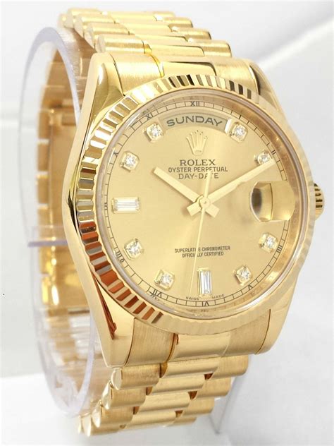 yellow gold rolex day-date with champagne dial|Rolex Day-Date bracelet.